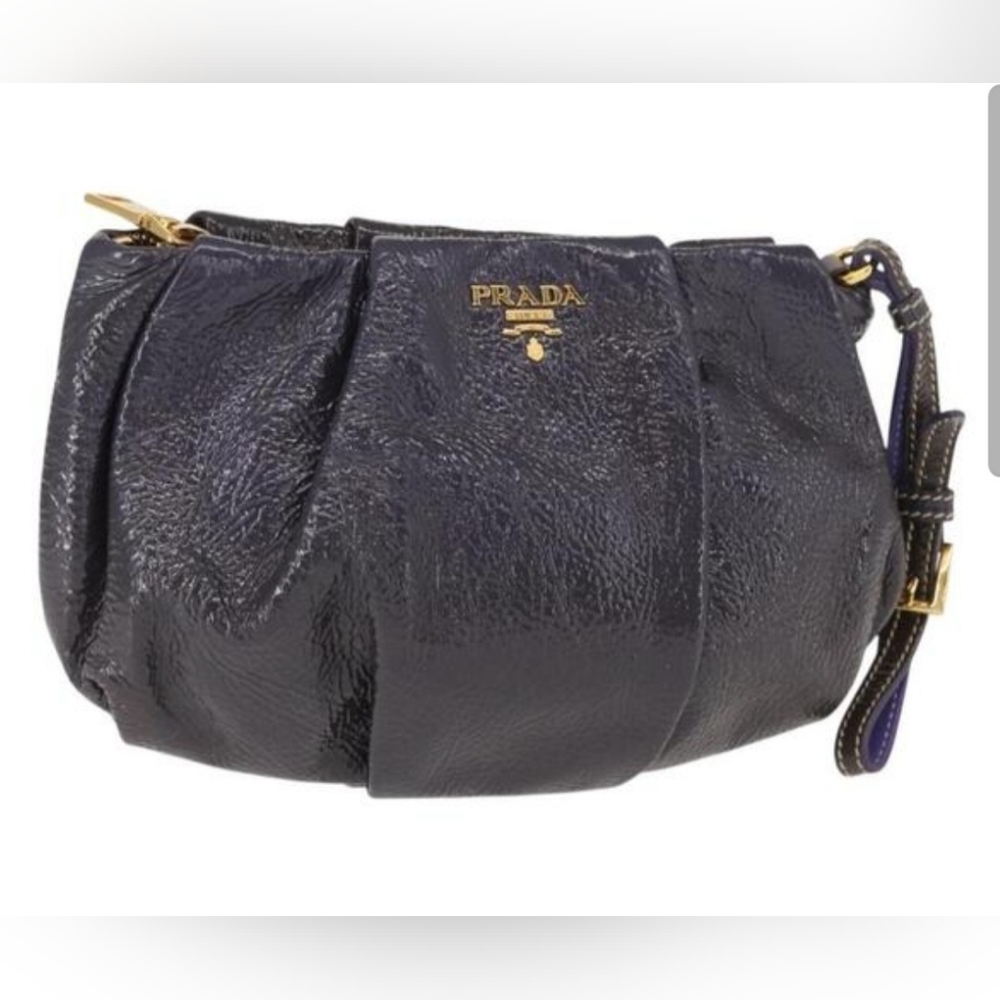 Prada Iris Naplak Patent Leather Pleated Wristlet Clutch